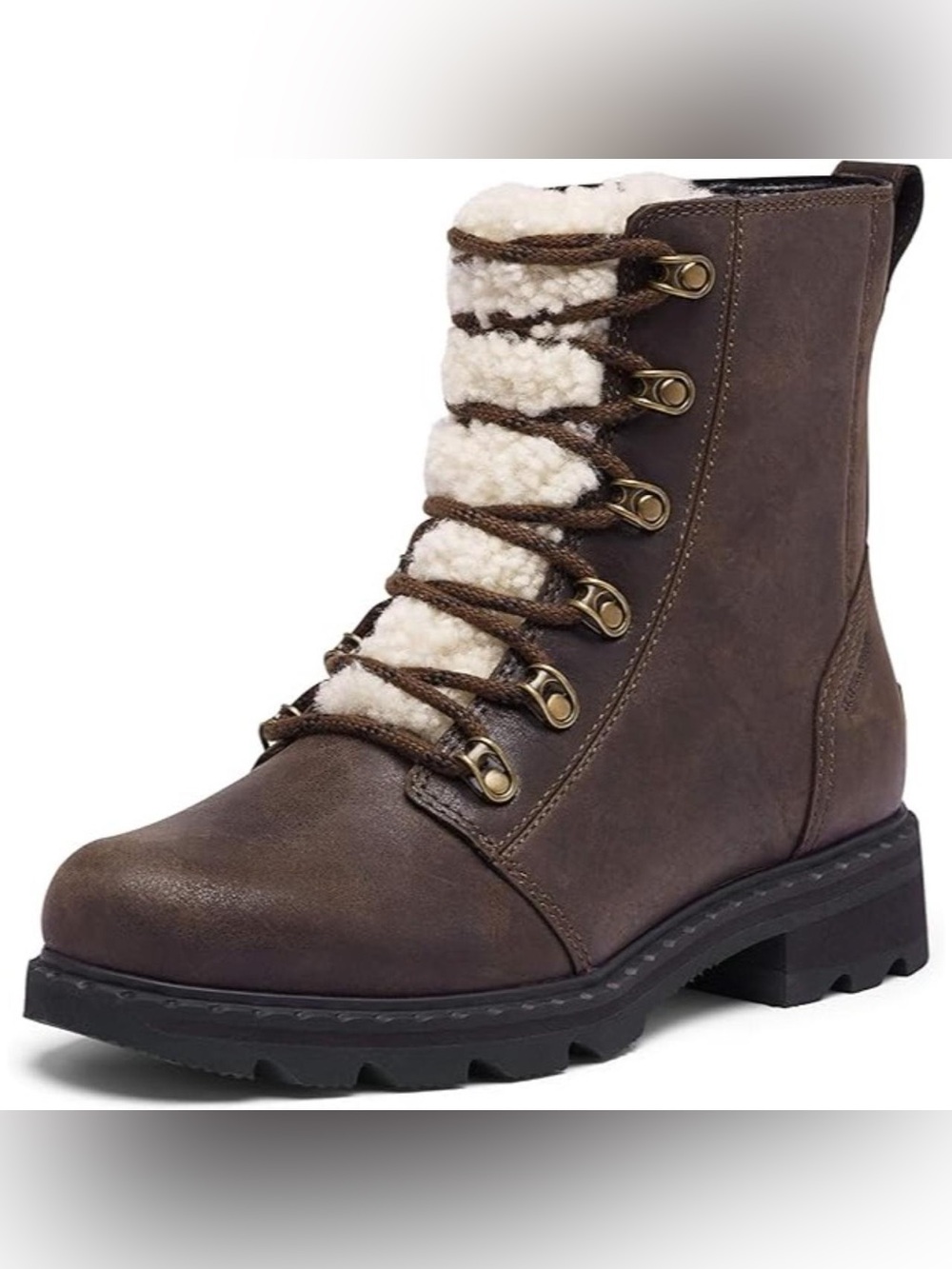 Sorel Brown Lace-Up Sherpa-Trim Combat Boot